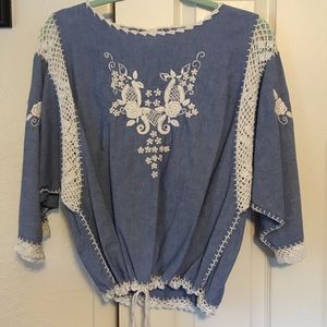 Vintage Tie Denim and Crochet Top